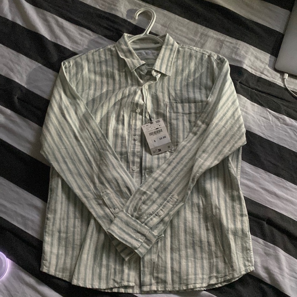 Green Striped Zara long sleeve button up